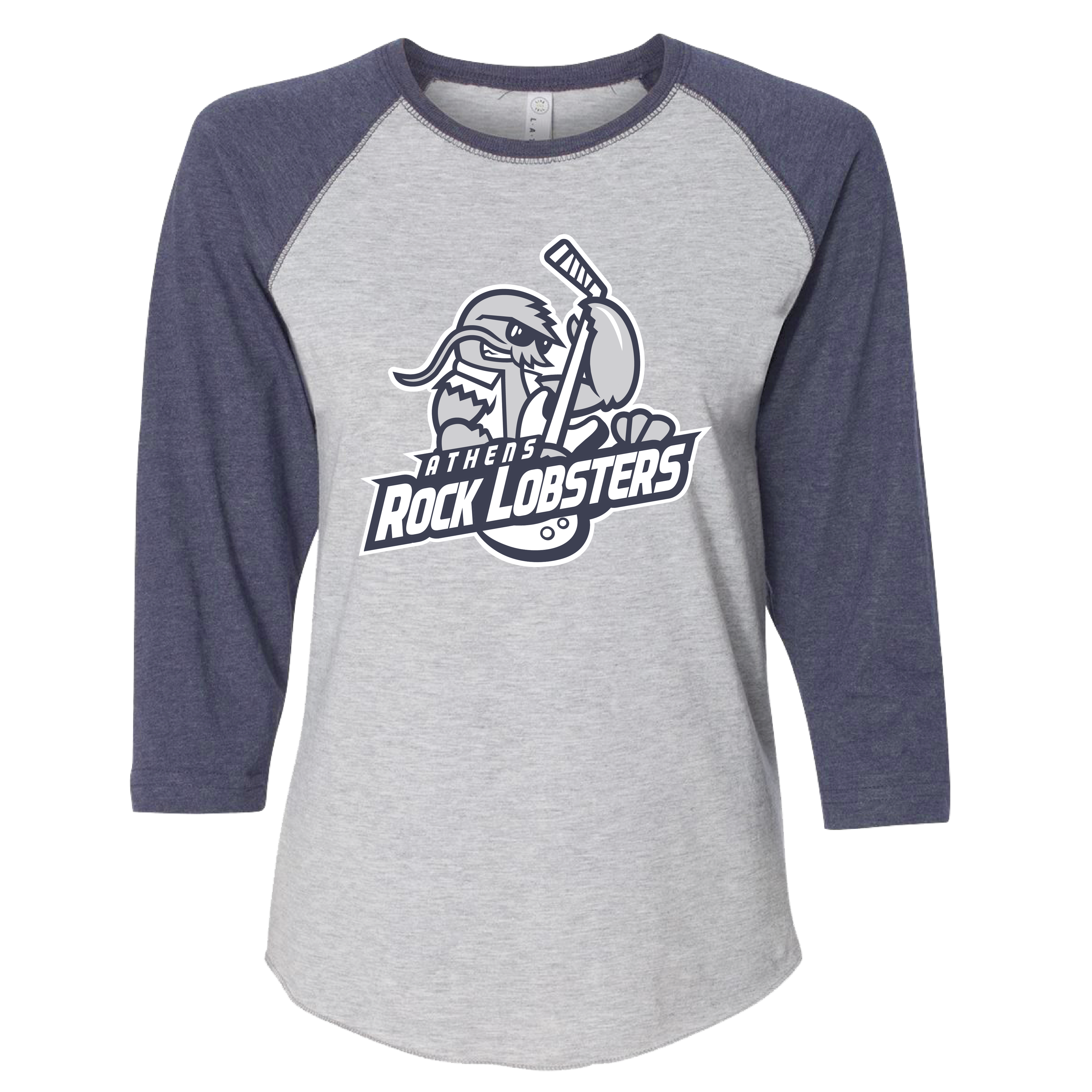 Ladies Heather/Navy 3/4 Vintage Tee