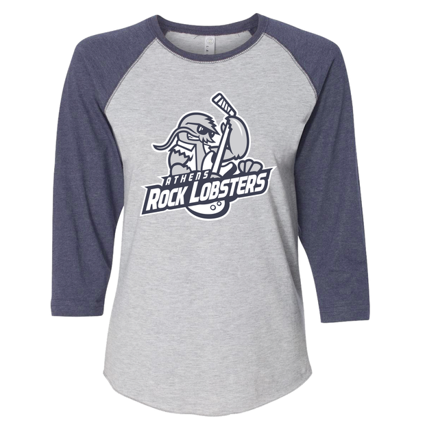 Ladies Heather/Navy 3/4 Vintage Tee