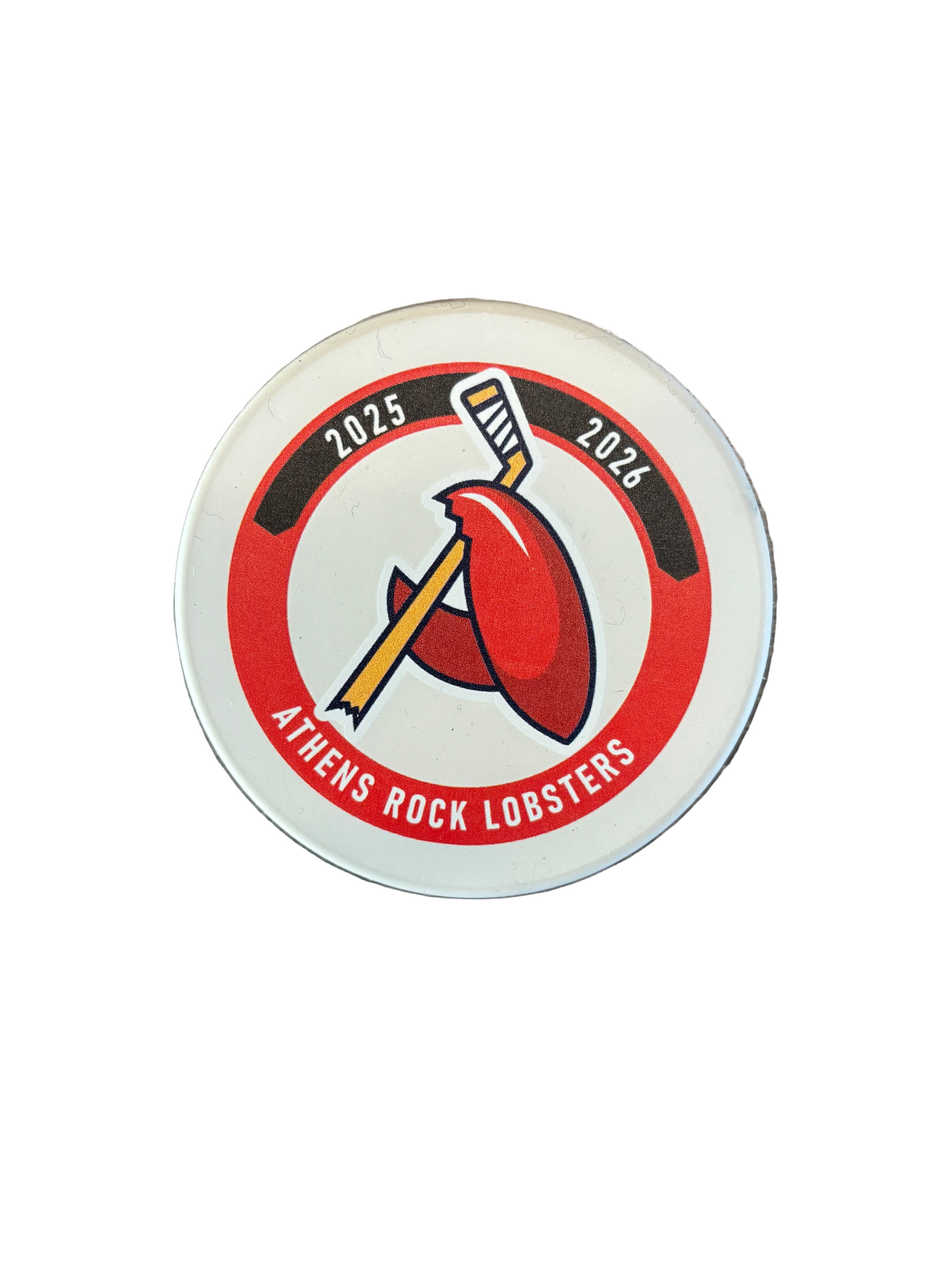 Puck Rocker 2025-2026 White Souvenir Puck – Rock Lobsters Hockey Shop